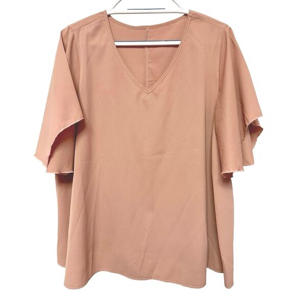 Loness Curve V-Neck Flutter-Sleeve Blouse, Dusty Rose – 1XL – LOOK MPCPBJ - Picture 1 of 5